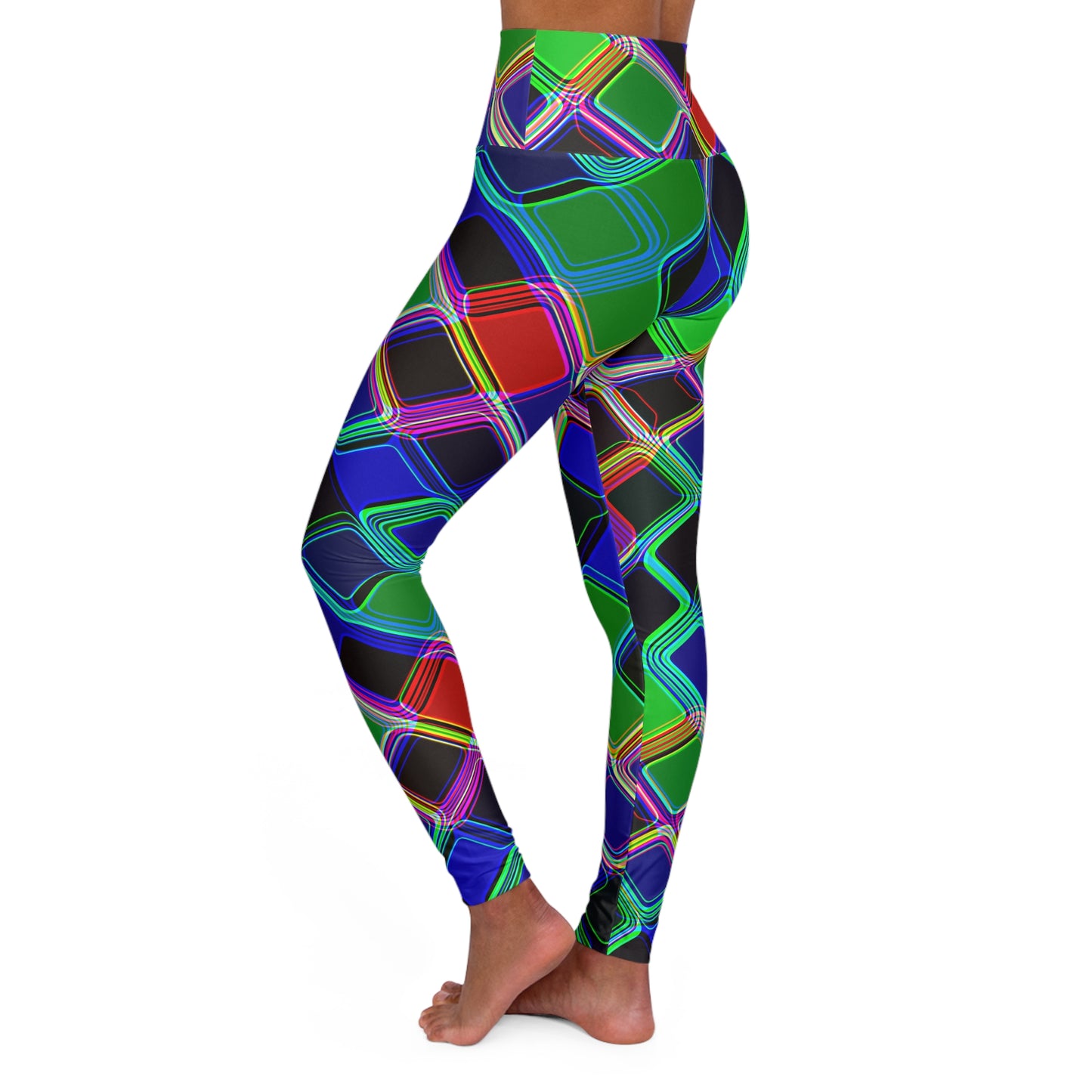 Neon Abstract High-Waisted Yoga Leggings — Neon Abstract Print Workout Pants