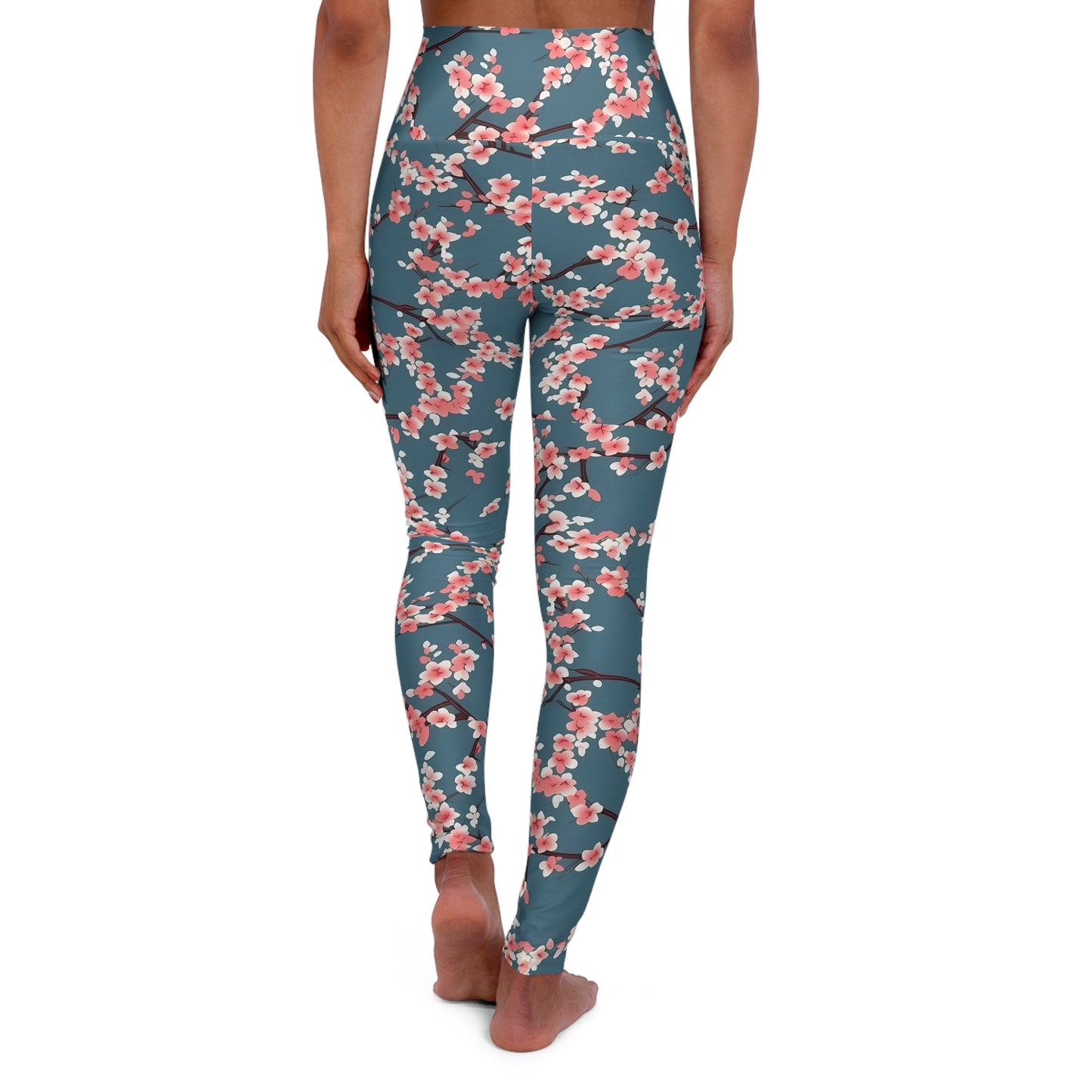 Cherry Blossom Print High-Waisted Yoga Leggings