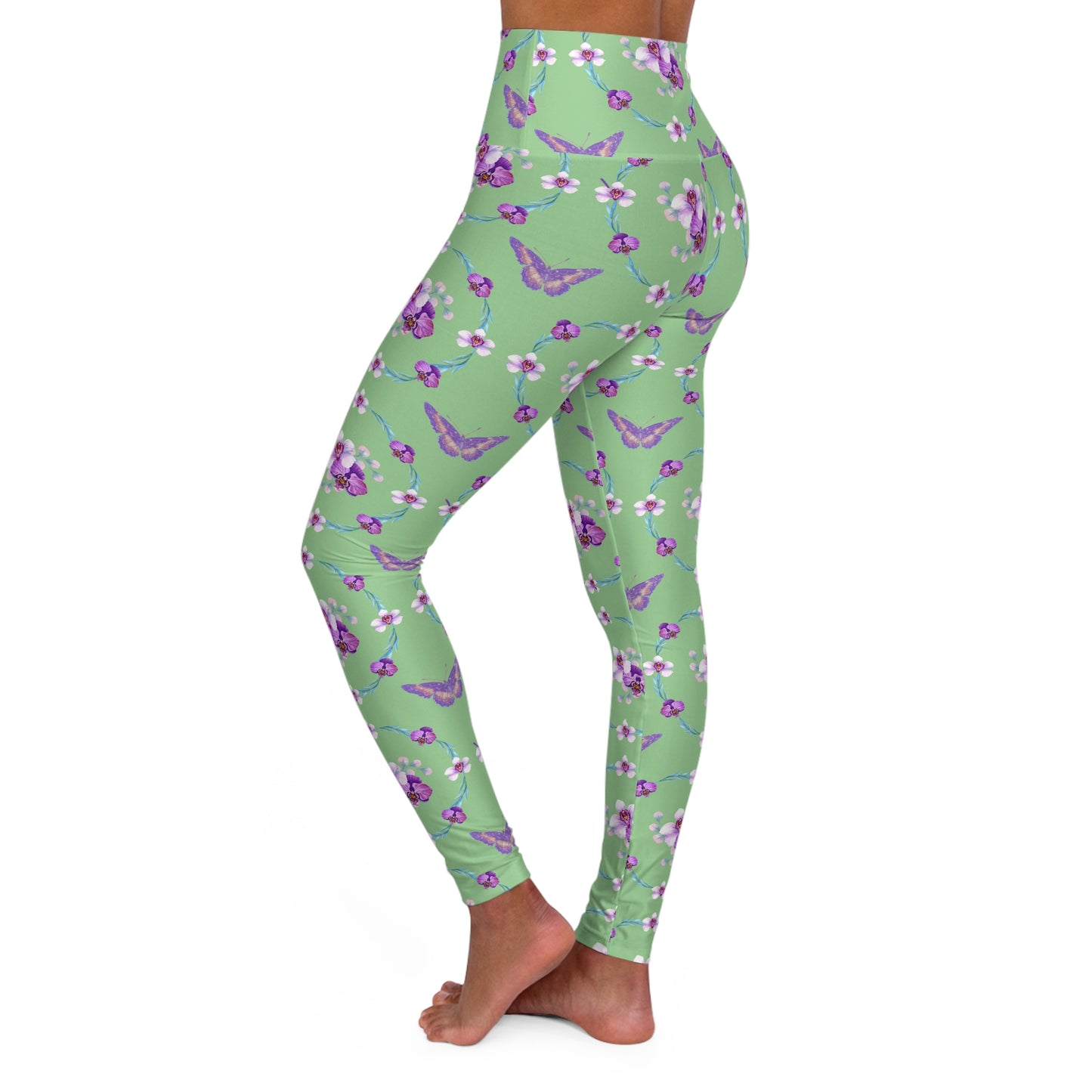 Orchid Butterfly Yoga Leggings, High Waisted Activewear Pants, Floral Print Workout, Nature Lover Gift, Butterfly