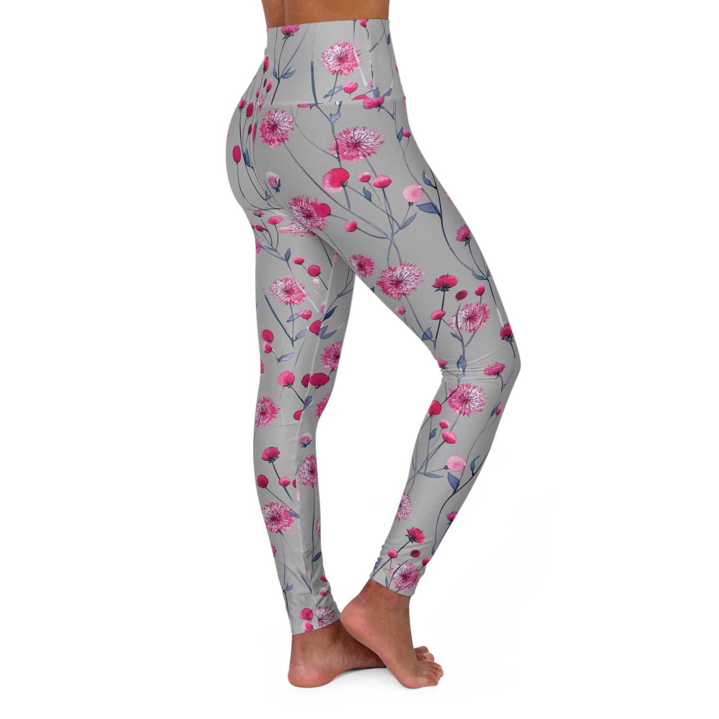 Pink Dandelion High-Waisted Yoga Leggings — Floral Activewear Tights