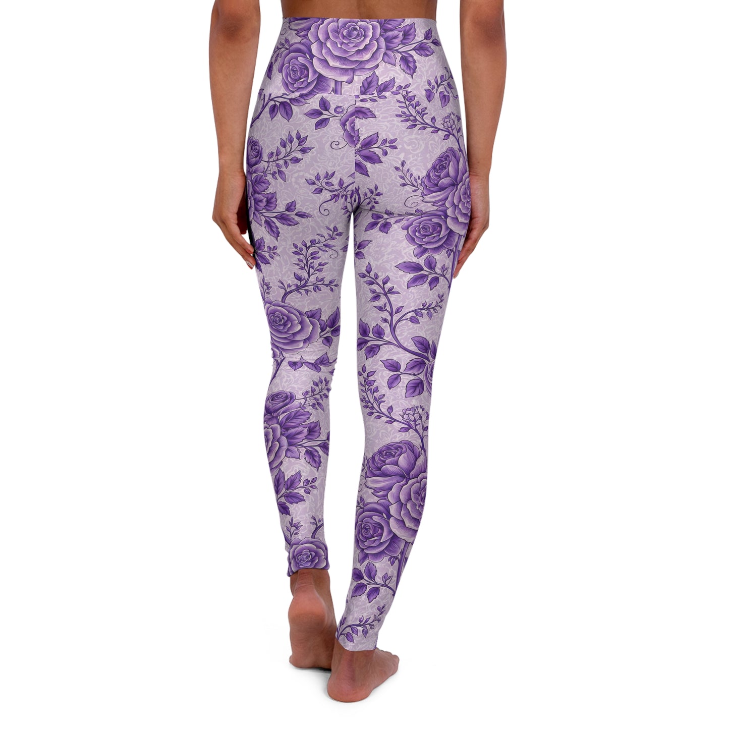 Purple Roses High-Waist Yoga Leggings — Floral Activewear