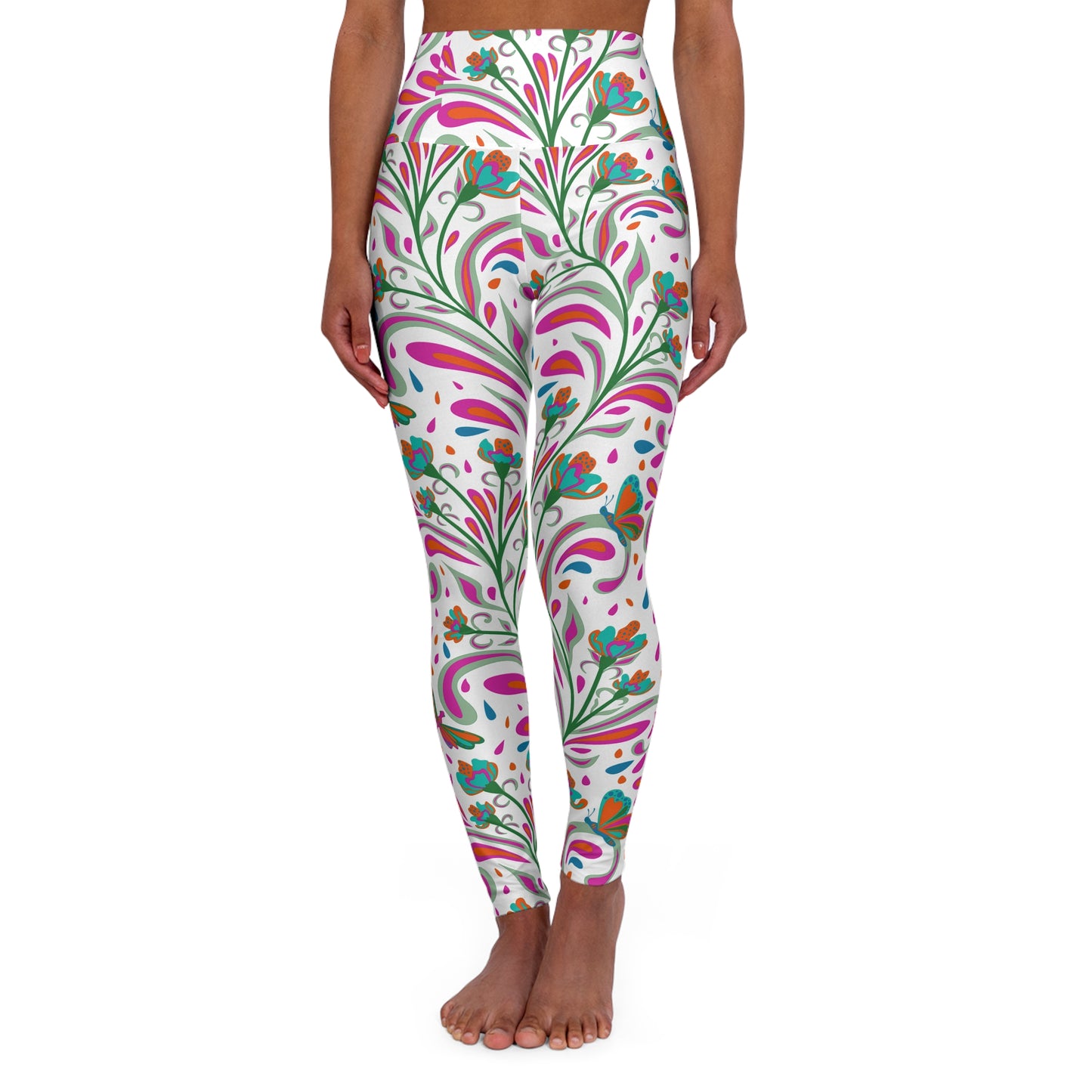 Dragonfly Floral High-Waisted Yoga Leggings — Nature-Inspired Activewear