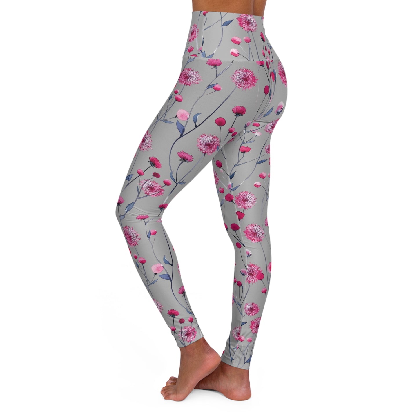 Pink Dandelion High-Waisted Yoga Leggings — Floral Activewear Tights