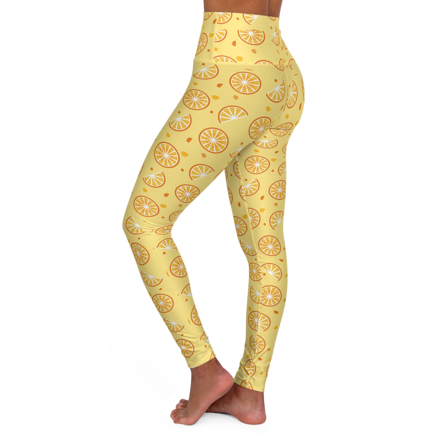 Citrus Slices Yoga Leggings, High Waisted Fruit Print Workout Tights, Activewear Gym Pants