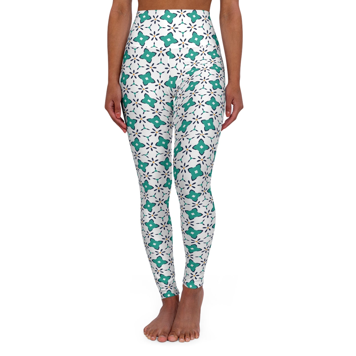 Floral High-Waisted Yoga Leggings — Green Botanical Workout Tights