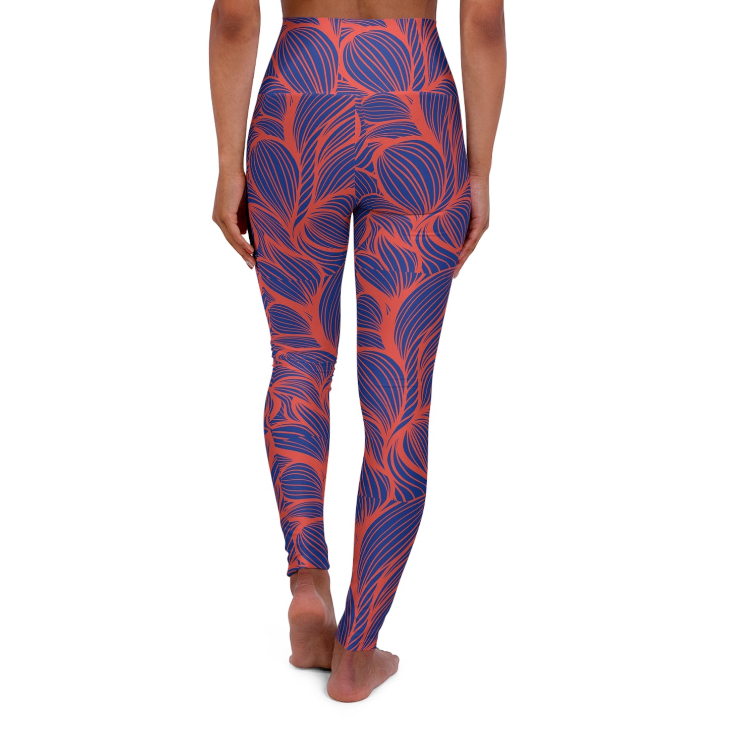 Blue Orange Abstract High Waisted Yoga Leggings