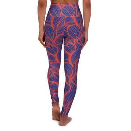 Blue Orange Abstract High Waisted Yoga Leggings