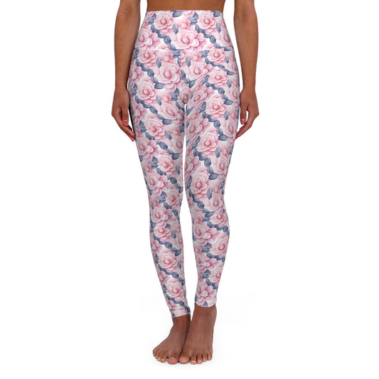 Camellia Flowers Yoga Leggings, Women's Activewear