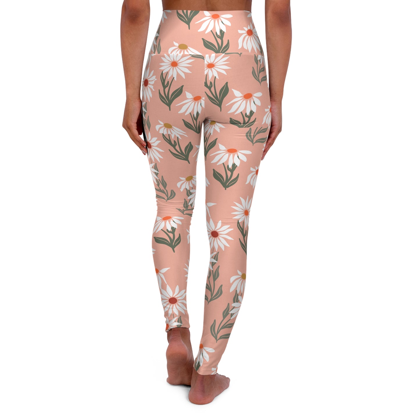 Daisies High Waisted Yoga Leggings — Floral Daisy Print Workout Tights