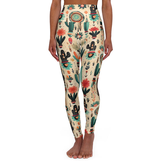 Cactus High-Waisted Yoga Leggings — Succulent Plant Print Activewear