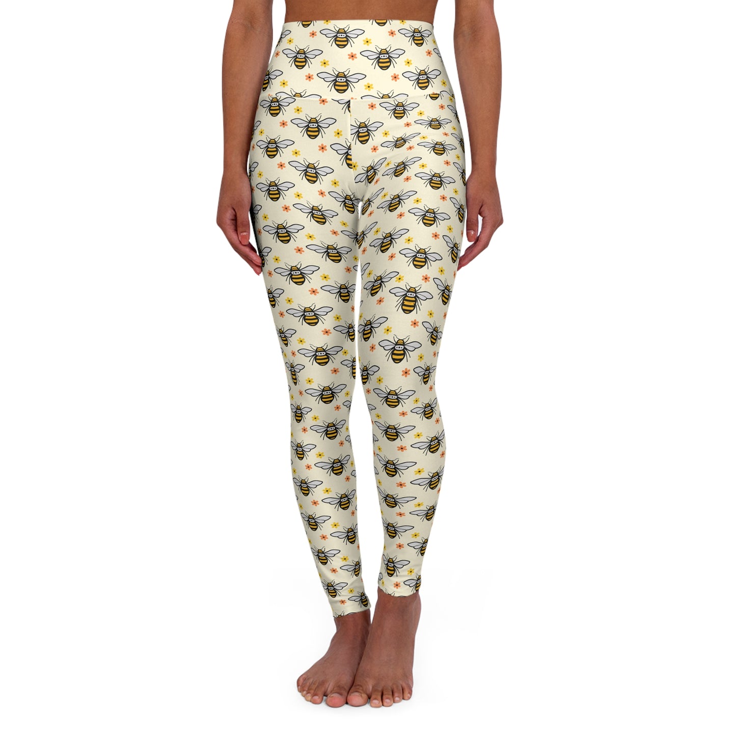Honey Bee High-Waisted Yoga Leggings — Black & Yellow Beekeeper Workout Tights
