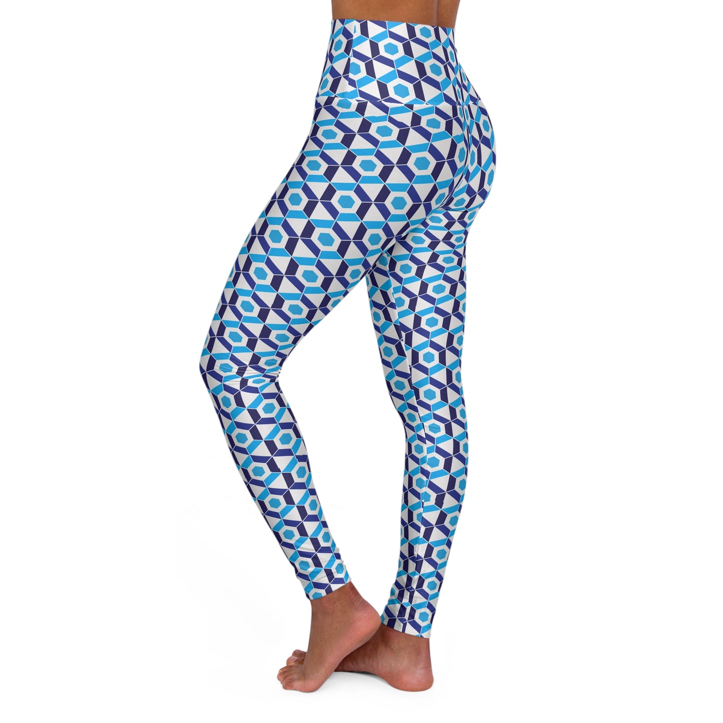 Blue Abstract High-Waisted Yoga Leggings — Women's Stretchy Workout Tights