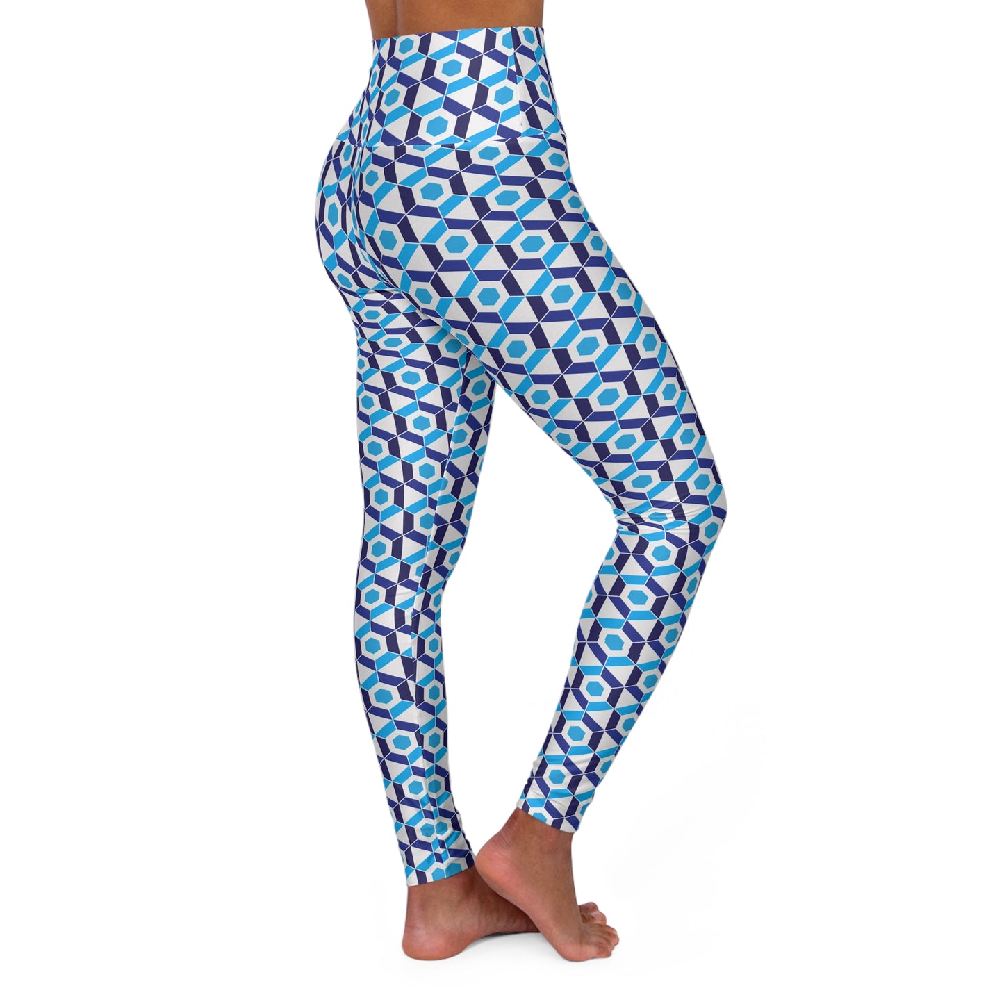 Blue Abstract High-Waisted Yoga Leggings — Women's Stretchy Workout Tights