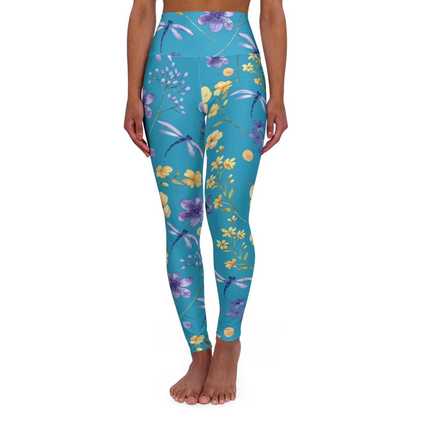 Blue Dragonfly High-Waisted Yoga Leggings — Nature-Inspired Fitness Tights for Women