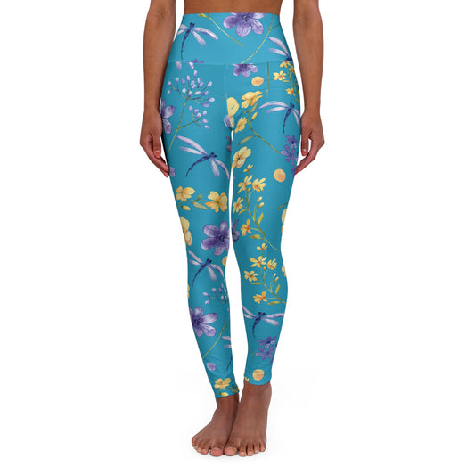 Blue Dragonfly High-Waisted Yoga Leggings — Nature-Inspired Fitness Tights for Women