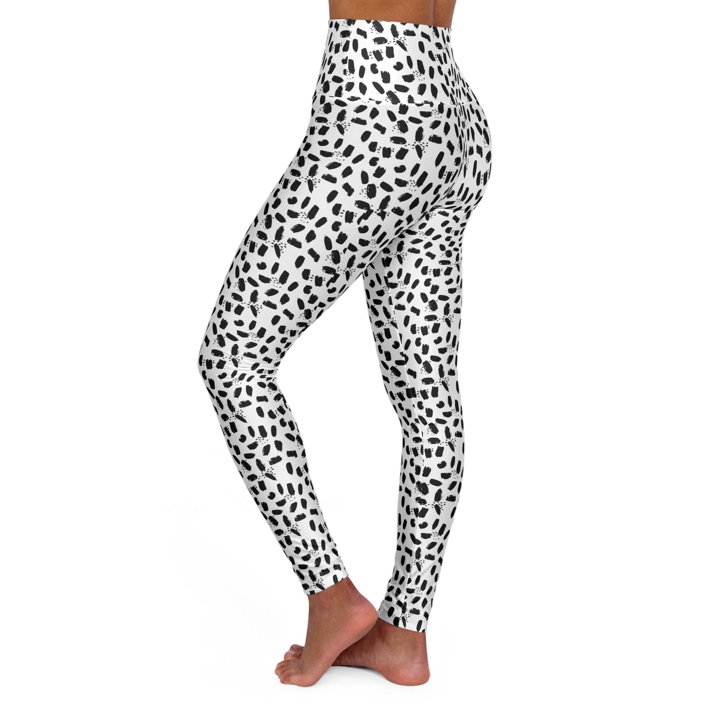 High-Waisted Yoga Leggings — Black & White Paintstrokes All-Over Print
