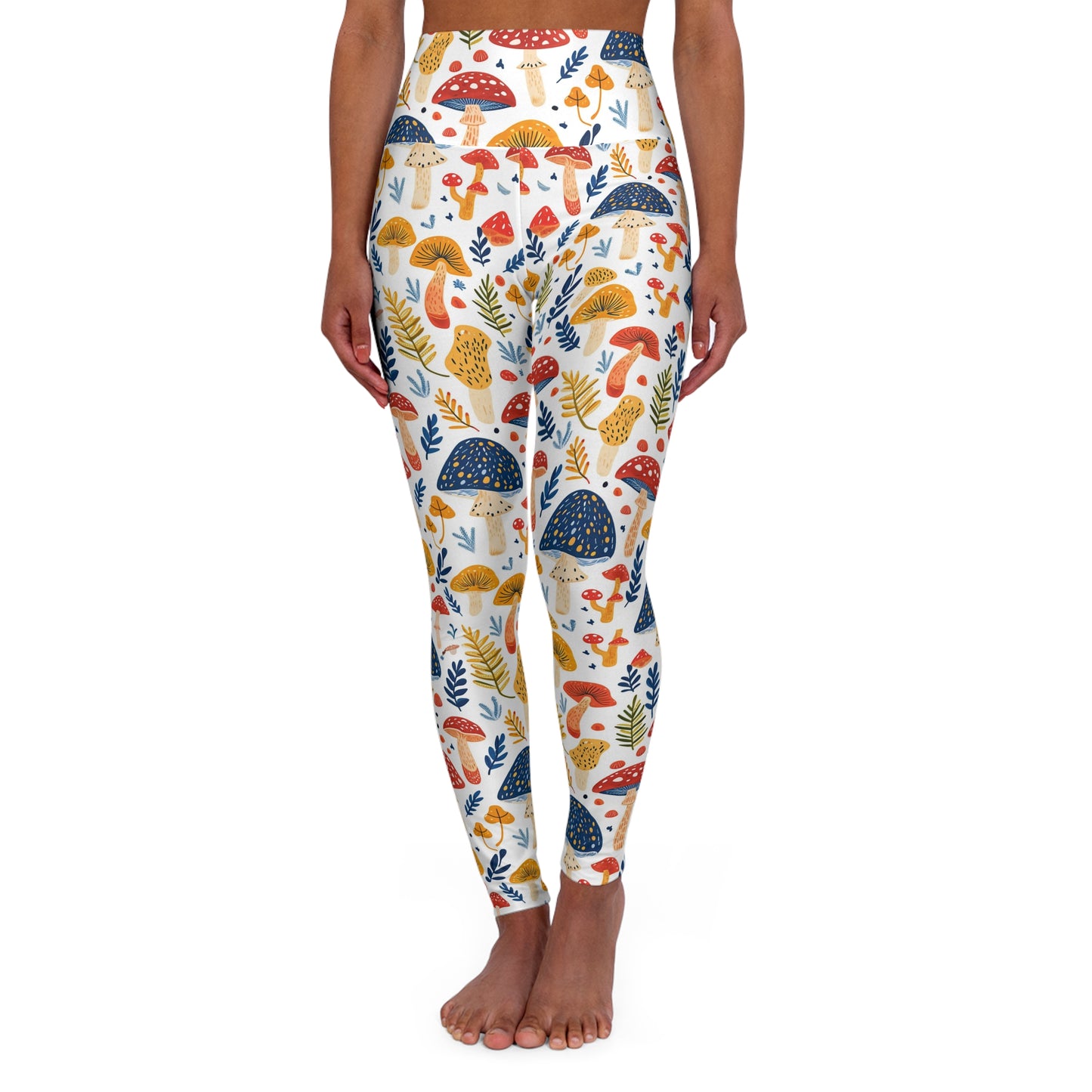Mushroom Forest Yoga Leggings — Woodland Nature Print High-Waisted Yoga Pants