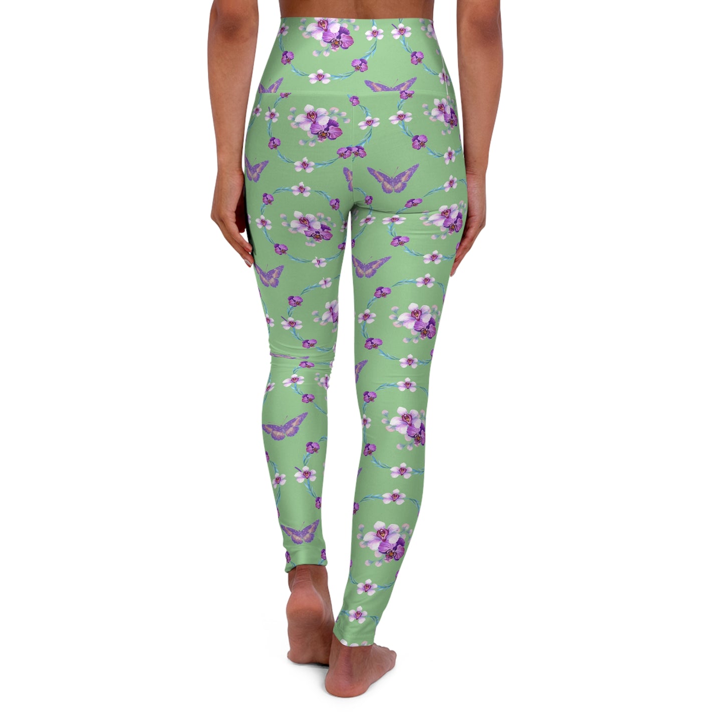 Orchid Butterfly Yoga Leggings, High Waisted Activewear Pants, Floral Print Workout, Nature Lover Gift, Butterfly