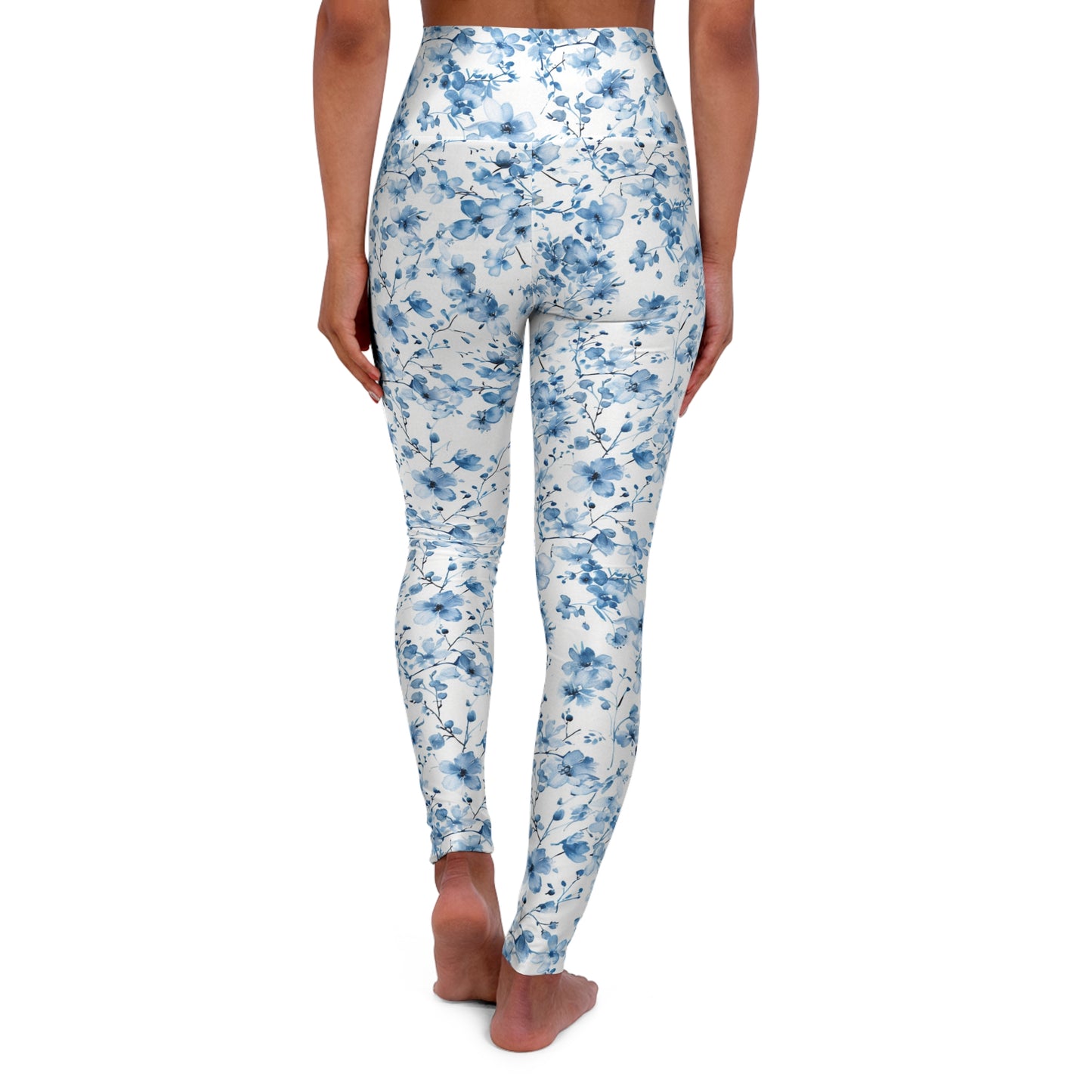 Blue Floral High-Waisted Yoga Leggings