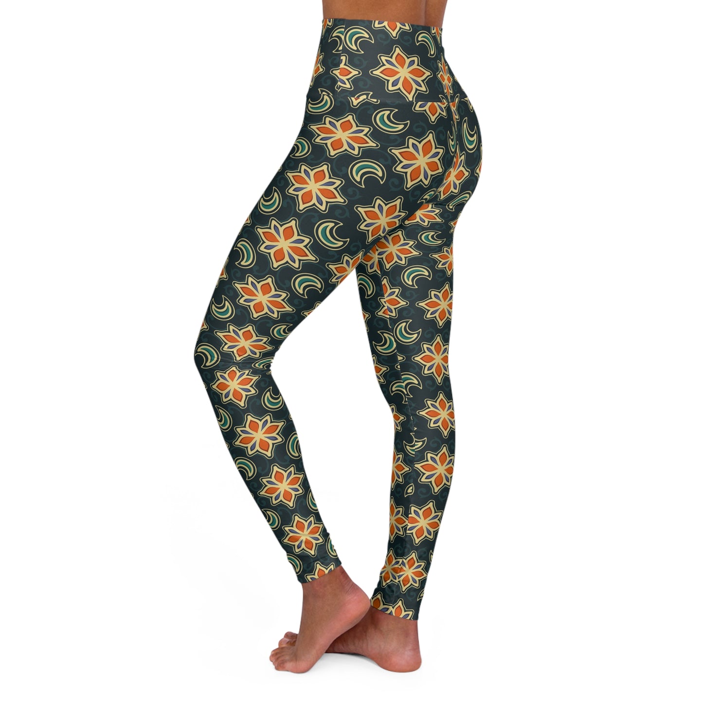Celestial High-Waisted Yoga Leggings — Moon & Star Galaxy Print