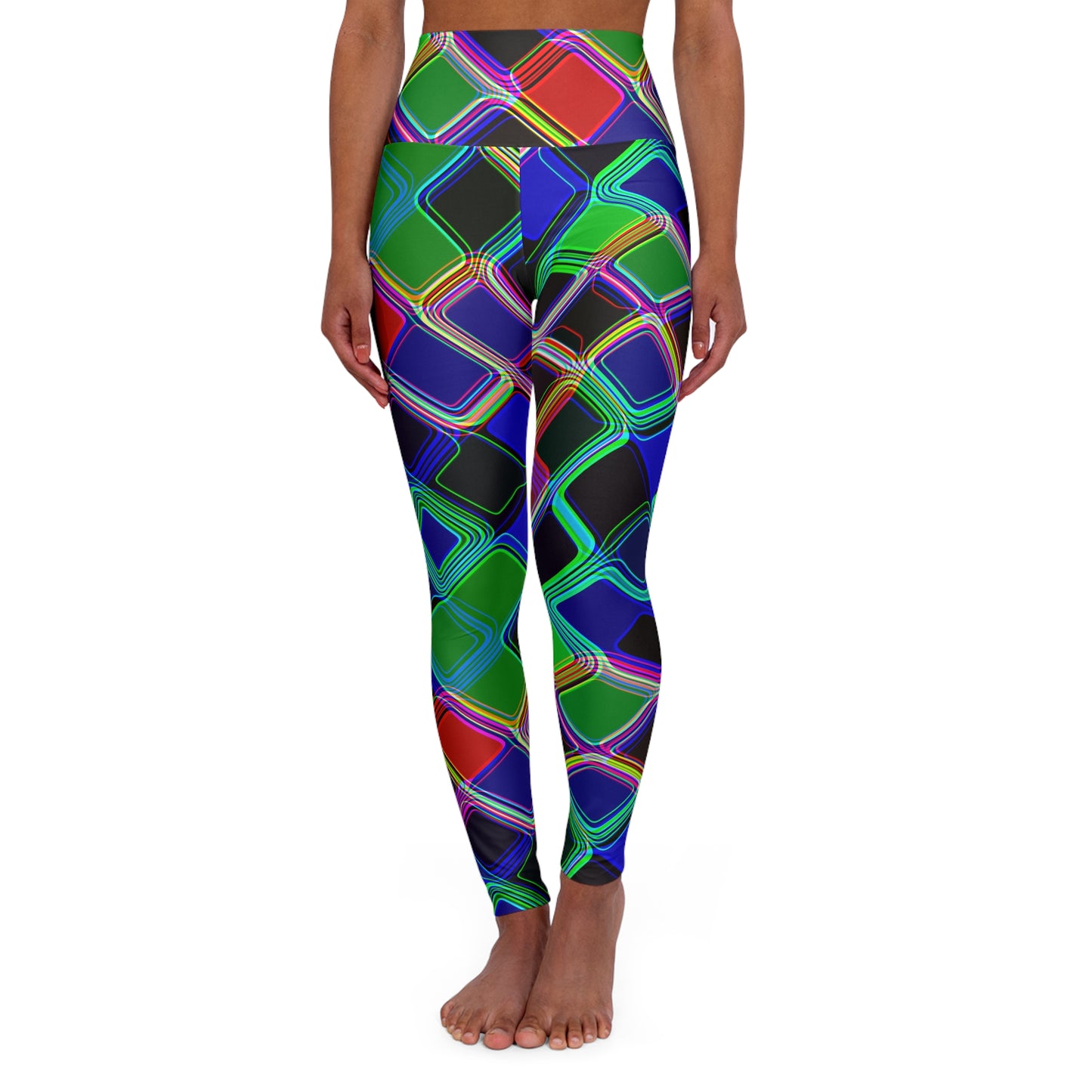 Neon Abstract High-Waisted Yoga Leggings — Neon Abstract Print Workout Pants