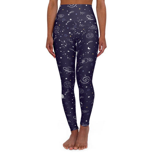 Galaxy High Waist Yoga Leggings — Celestial Starry Night Workout Pants