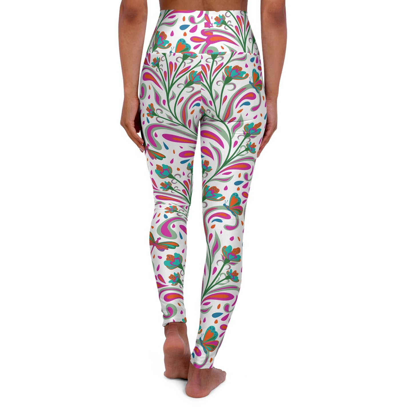 Dragonfly Floral High-Waisted Yoga Leggings — Nature-Inspired Activewear