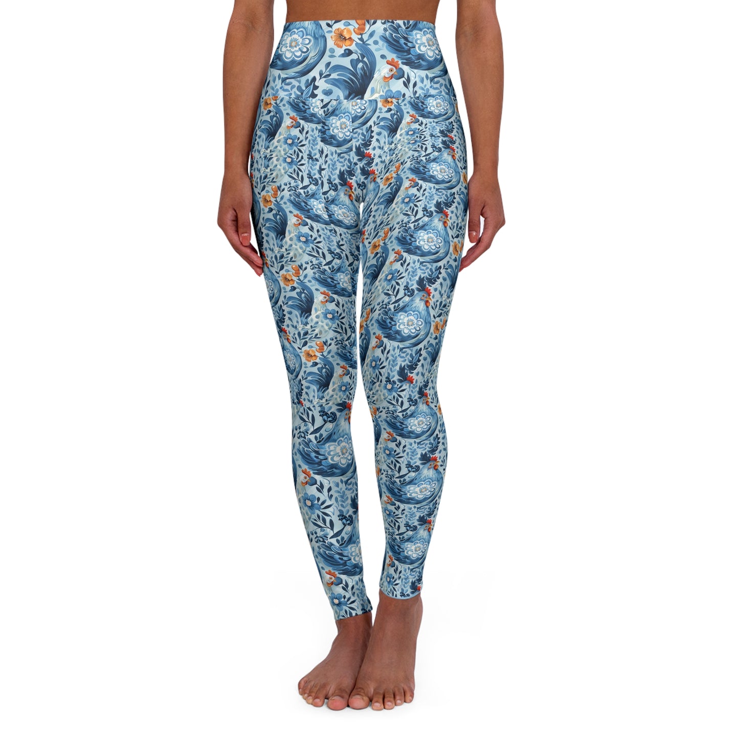 Chicken Print High-Waisted Yoga Leggings — Funny Farm Animal Workout Tights