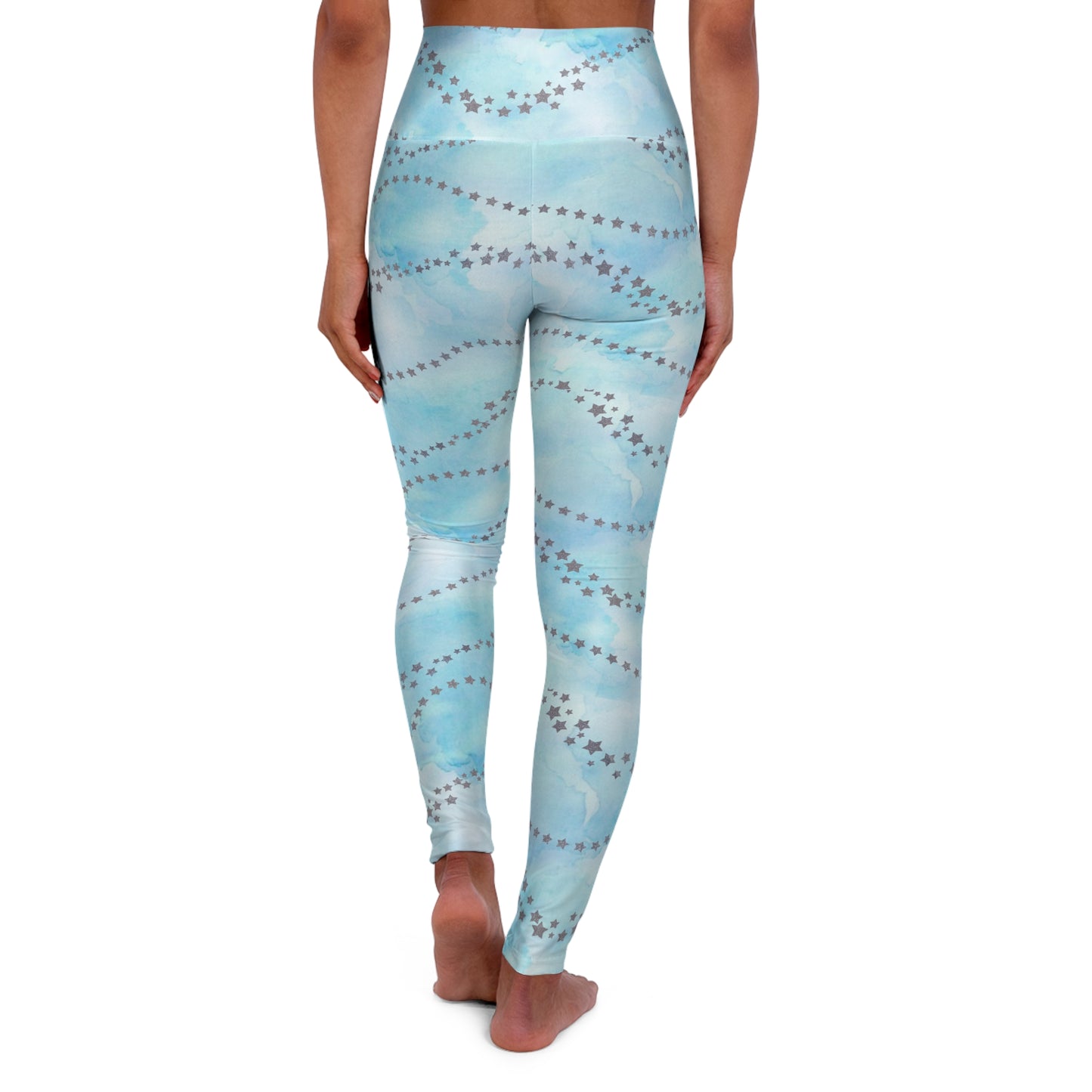 Light Blue Star High-Waisted Yoga Leggings