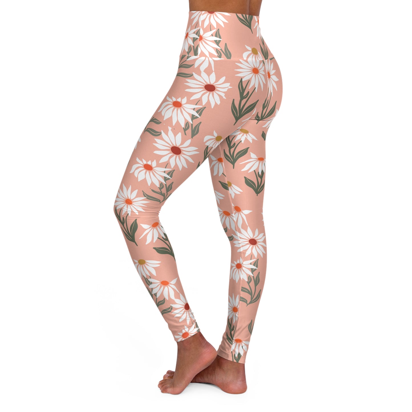 Daisies High Waisted Yoga Leggings — Floral Daisy Print Workout Tights