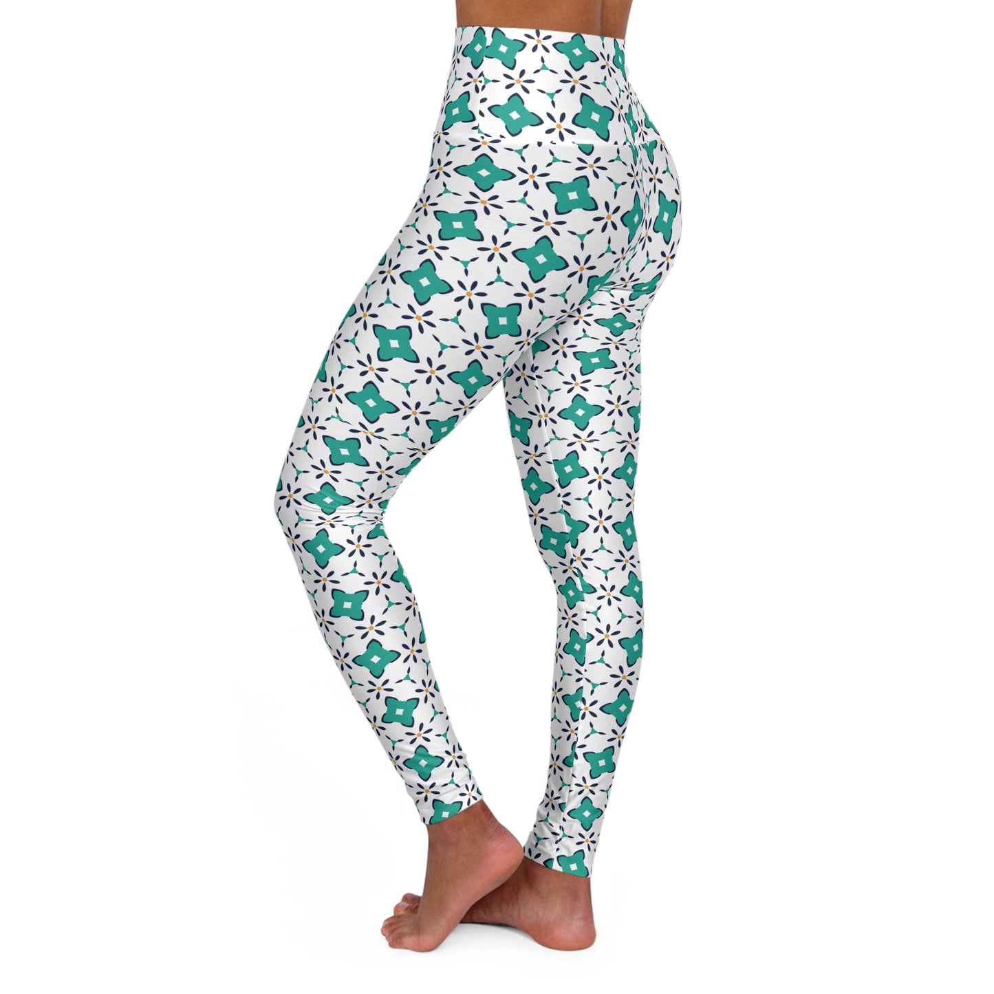 Floral High-Waisted Yoga Leggings — Green Botanical Workout Tights