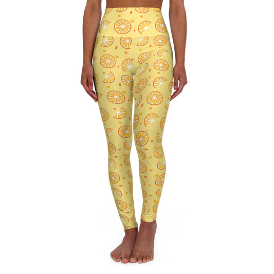 High Waisted Yoga Leggings - Citrus Slices Activewear Bottoms