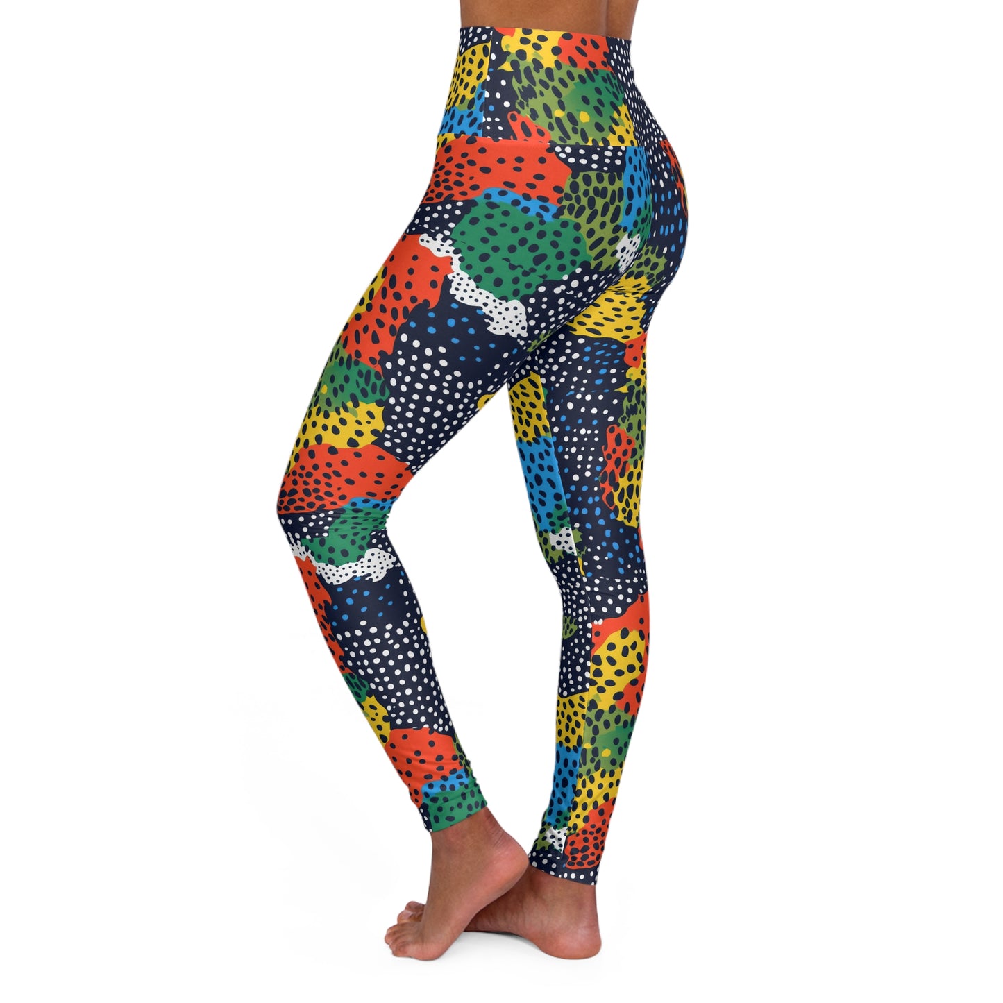 High-Waisted Polka Dot Yoga Leggings — Colorful Activewear Workout Tights