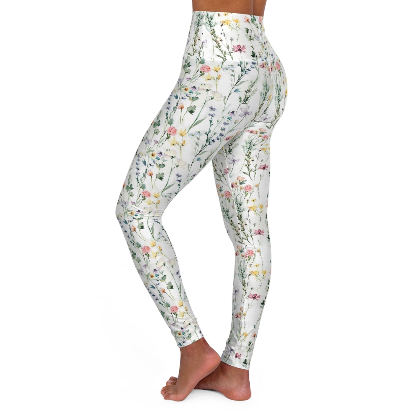 Wild Flowers High Waisted Yoga Leggings — Spring Floral Botanical Activewear