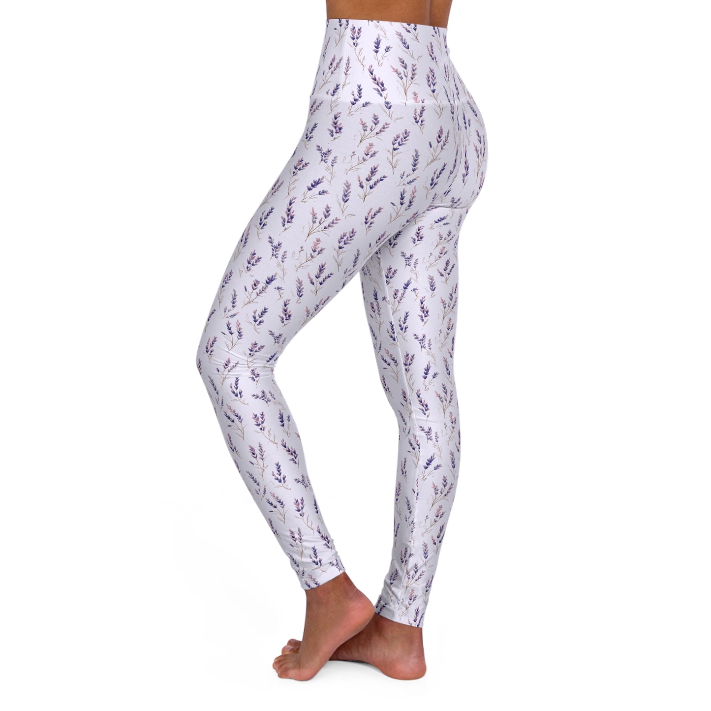 Lavender Floral Yoga Leggings — High-Waisted Purple Botanical Activewear
