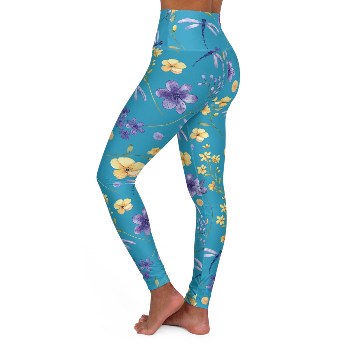 Blue Dragonfly High-Waisted Yoga Leggings — Nature-Inspired Fitness Tights for Women