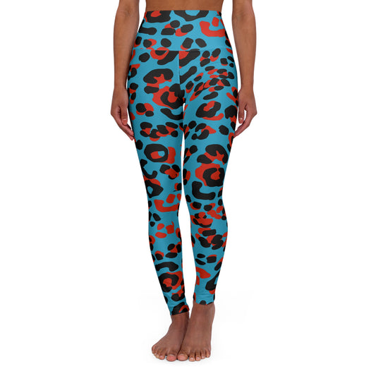 Red & Blue Leopard High-Waist Yoga Leggings — Animal Print Activewear
