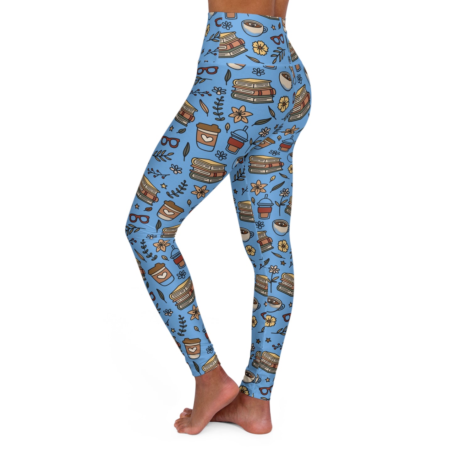 Coffee & Books High-Waist Yoga Leggings — Literary Coffee Lover Activewear