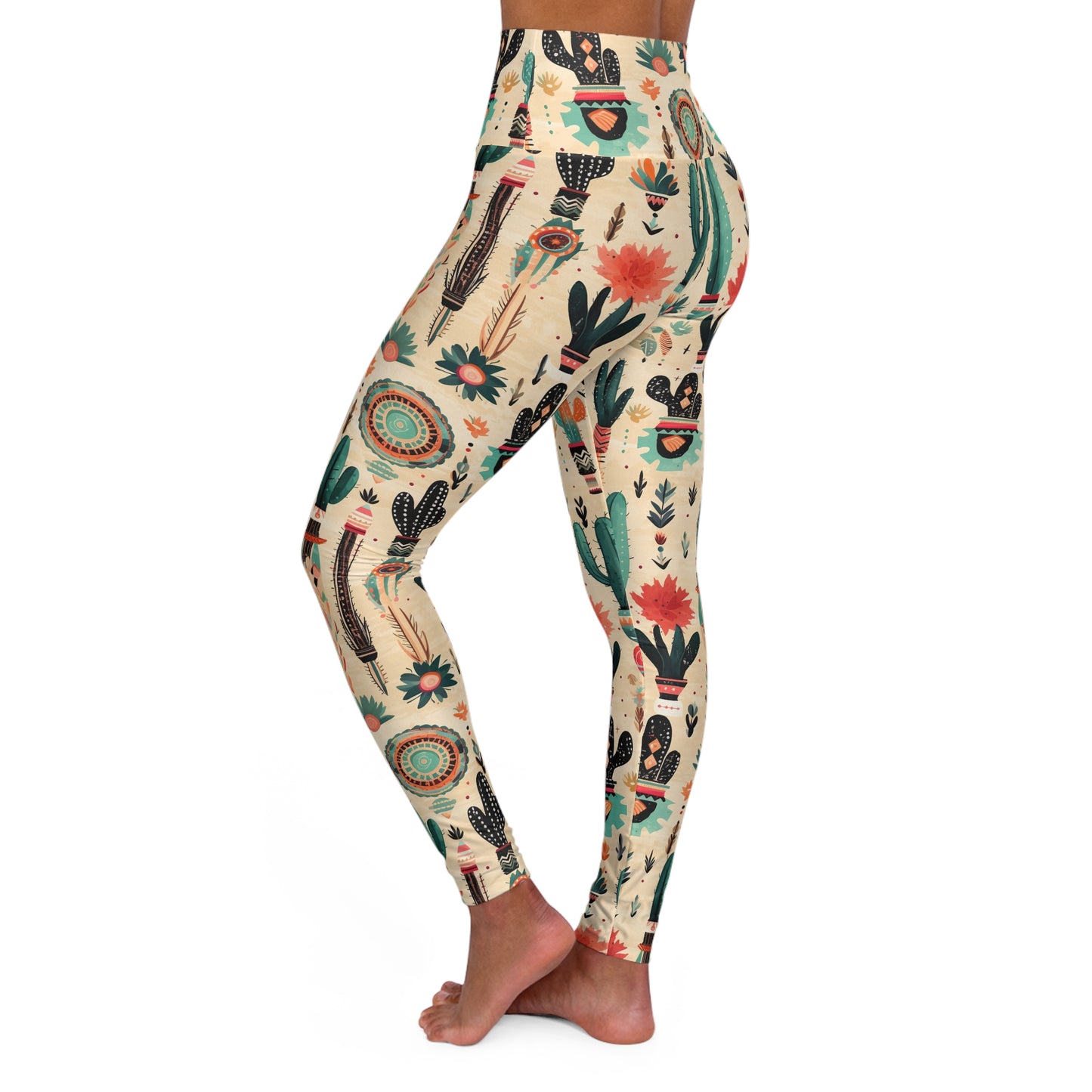 Cactus High-Waisted Yoga Leggings — Succulent Plant Print Activewear
