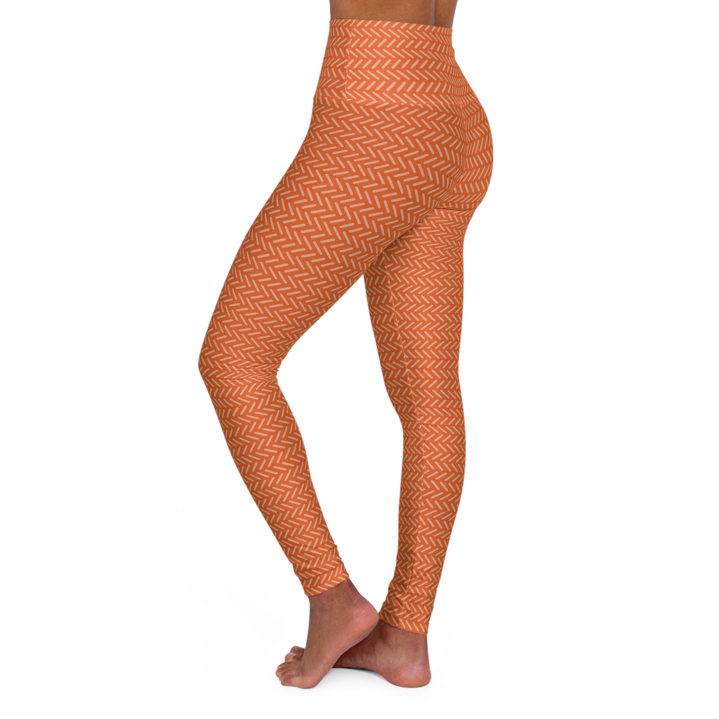 Burnt Orange Chevron High-Waisted Yoga Leggings — Athletic Workout & Fitness Tights