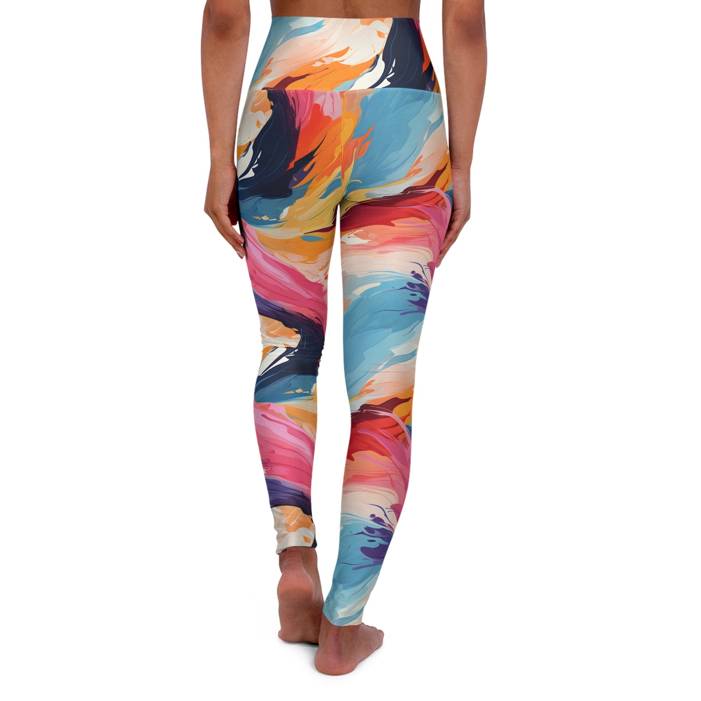 High-Waisted Yoga Leggings — Abstract Color All-Over Print
