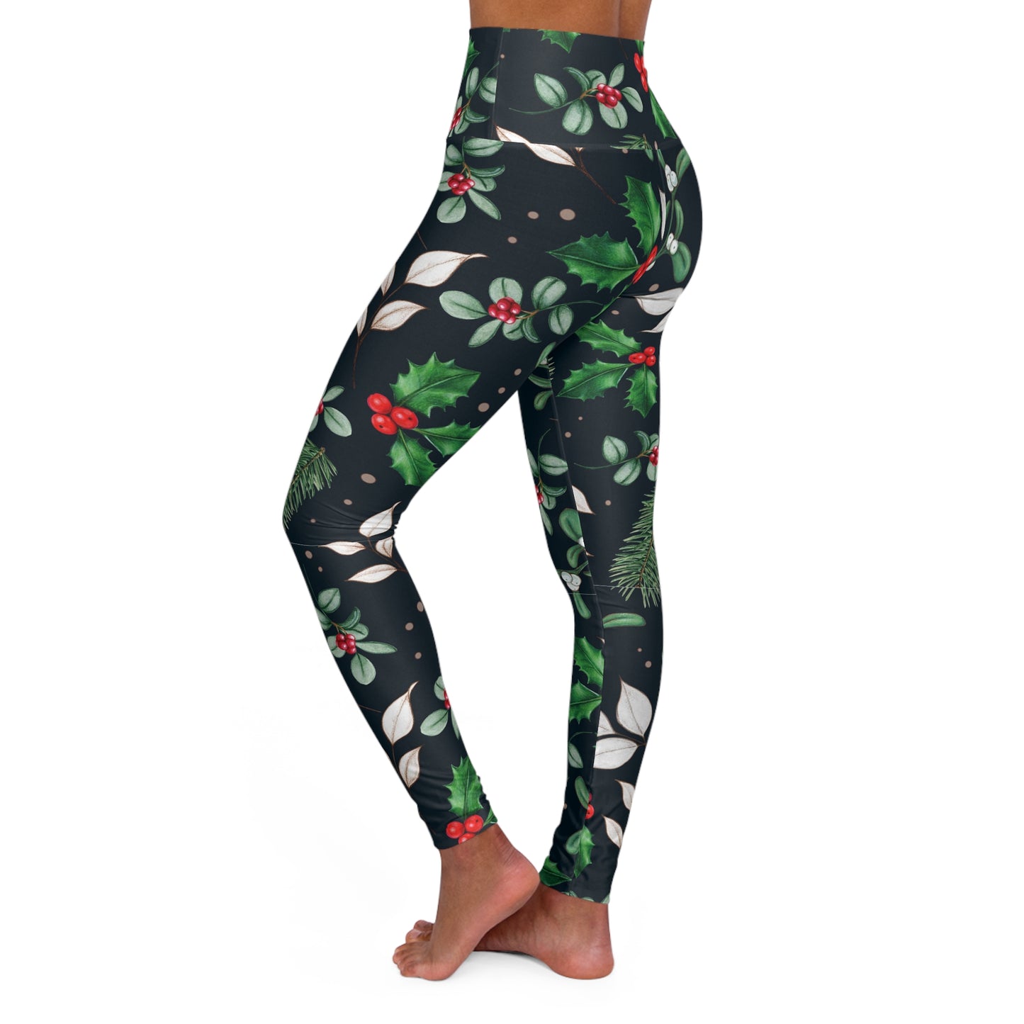Christmas High Waist Leggings, Holiday Yoga Pants, Festive Workout Winter Leggings, Red and Green