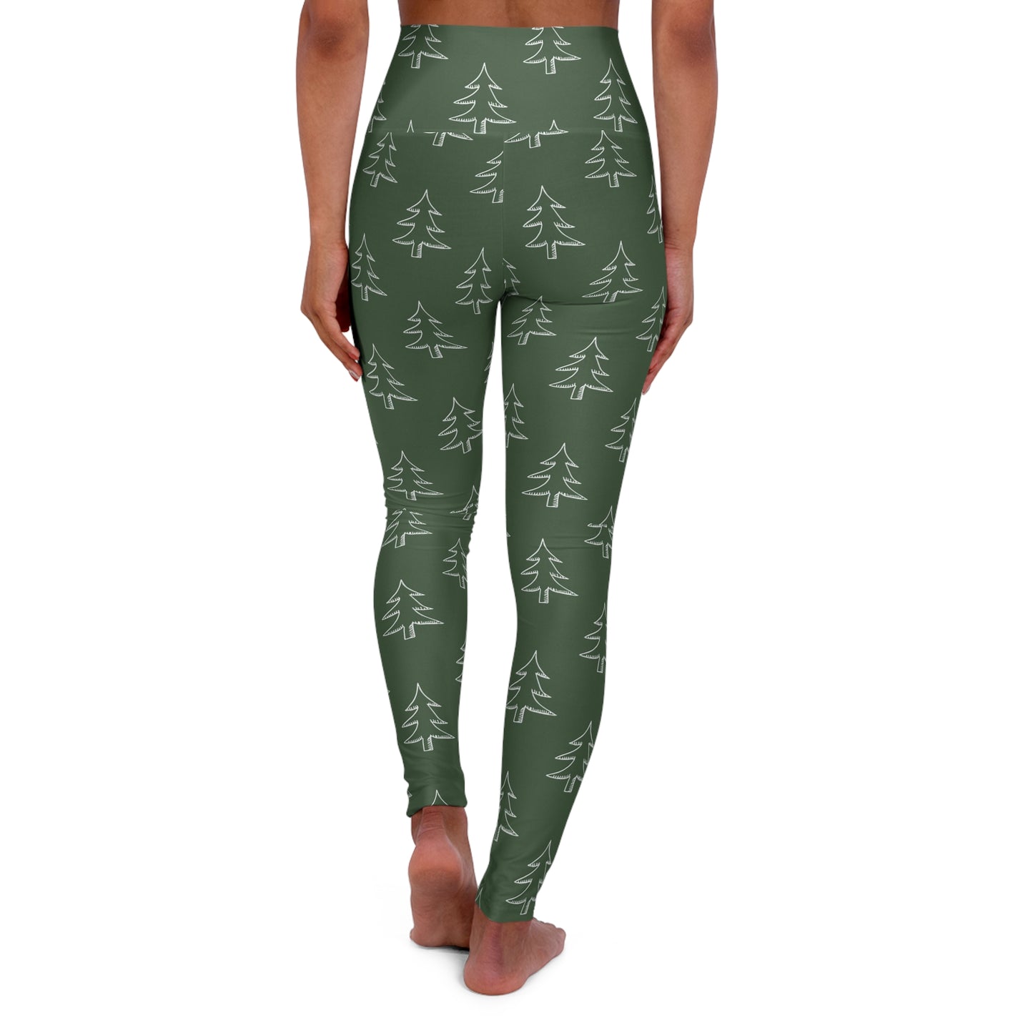 Pine Trees High-Waisted Yoga Leggings — Forest Green Nature Print