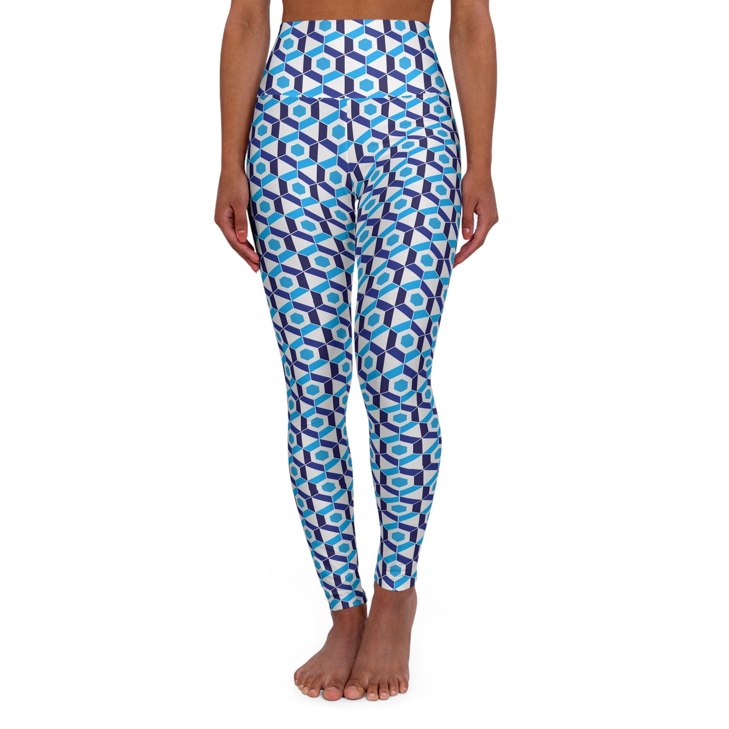 Blue Abstract High-Waisted Yoga Leggings — Women's Stretchy Workout Tights