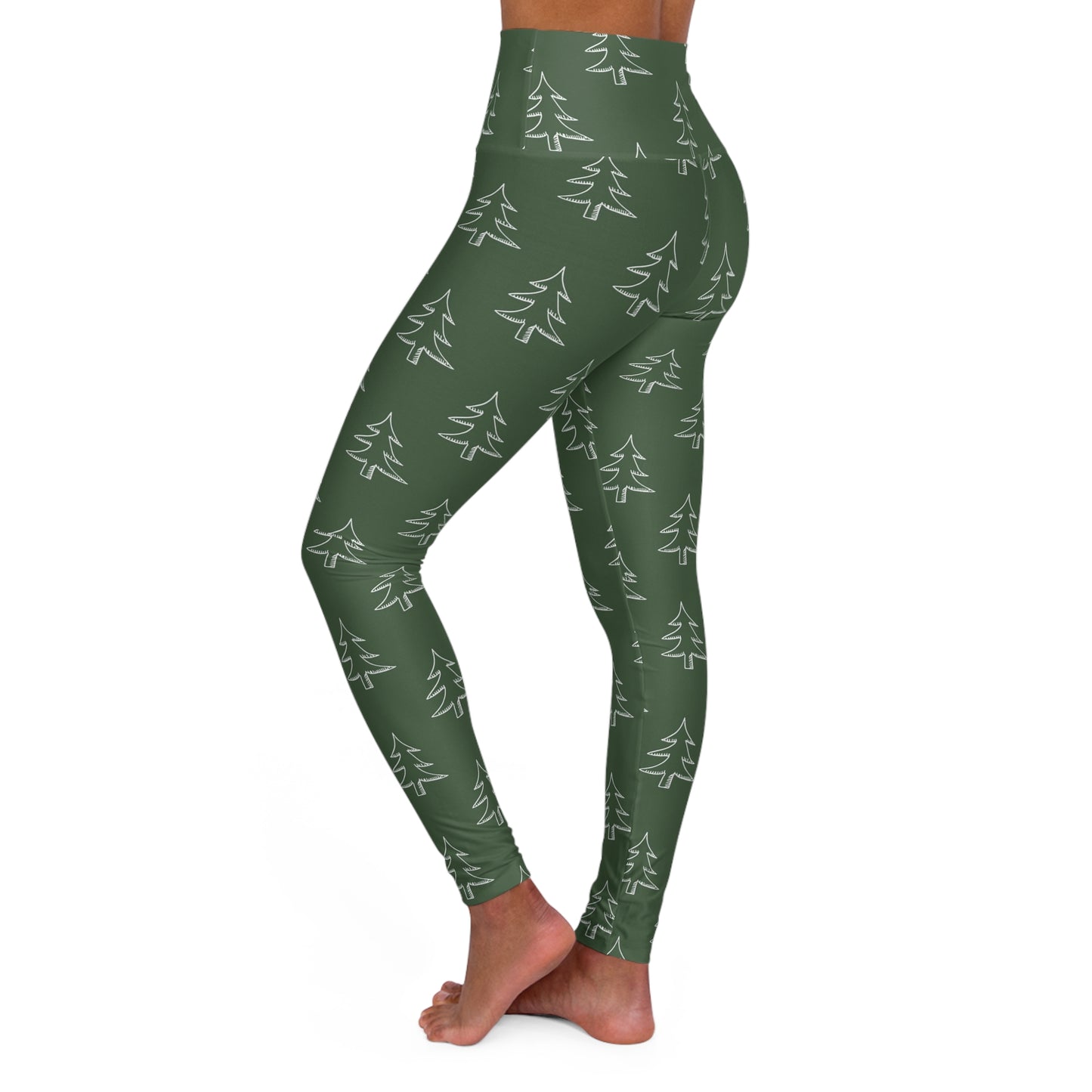 Pine Trees High-Waisted Yoga Leggings — Forest Green Nature Print