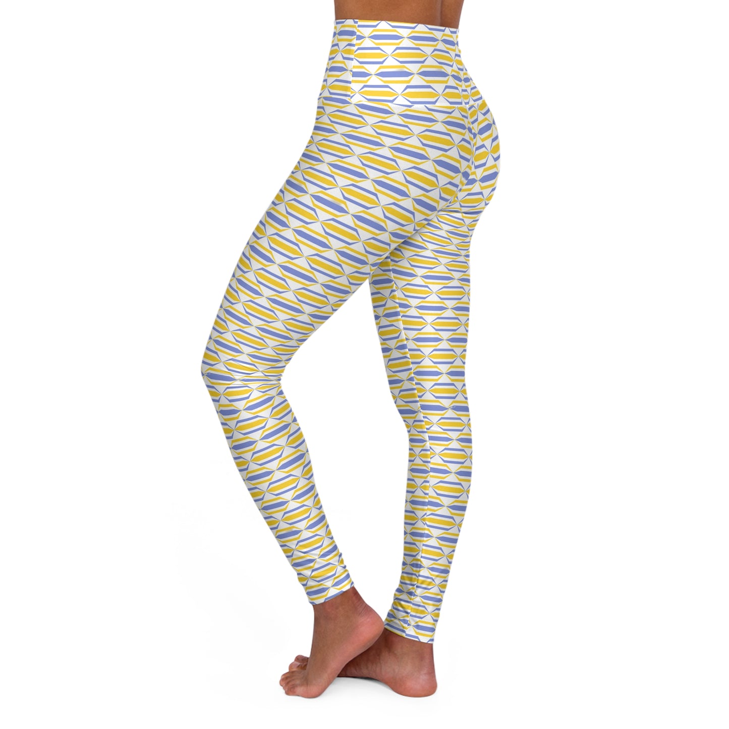 Yellow Accents Abstract High-Waist Yoga Leggings — Geometric Activewear