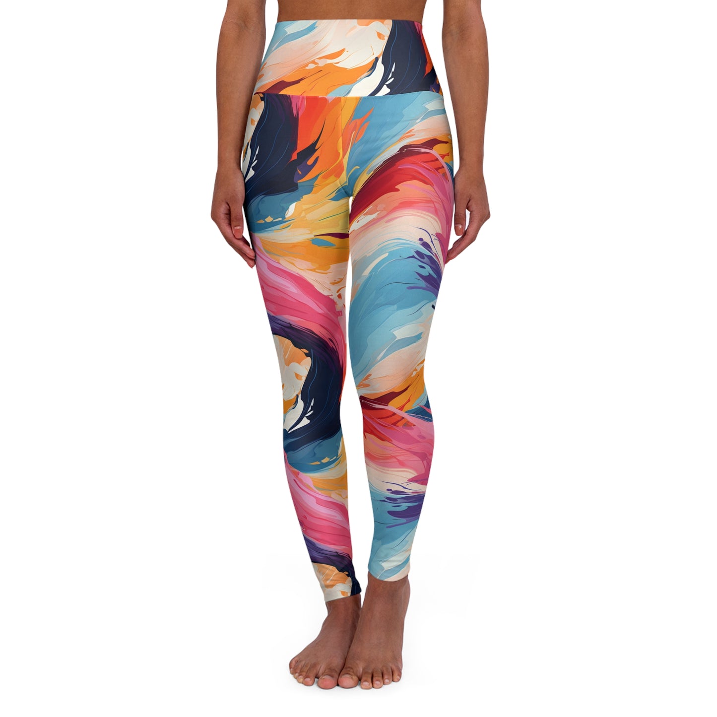 High-Waisted Yoga Leggings — Abstract Color All-Over Print