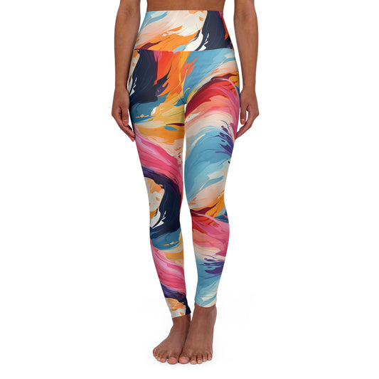 High-Waisted Yoga Leggings — Abstract Color All-Over Print