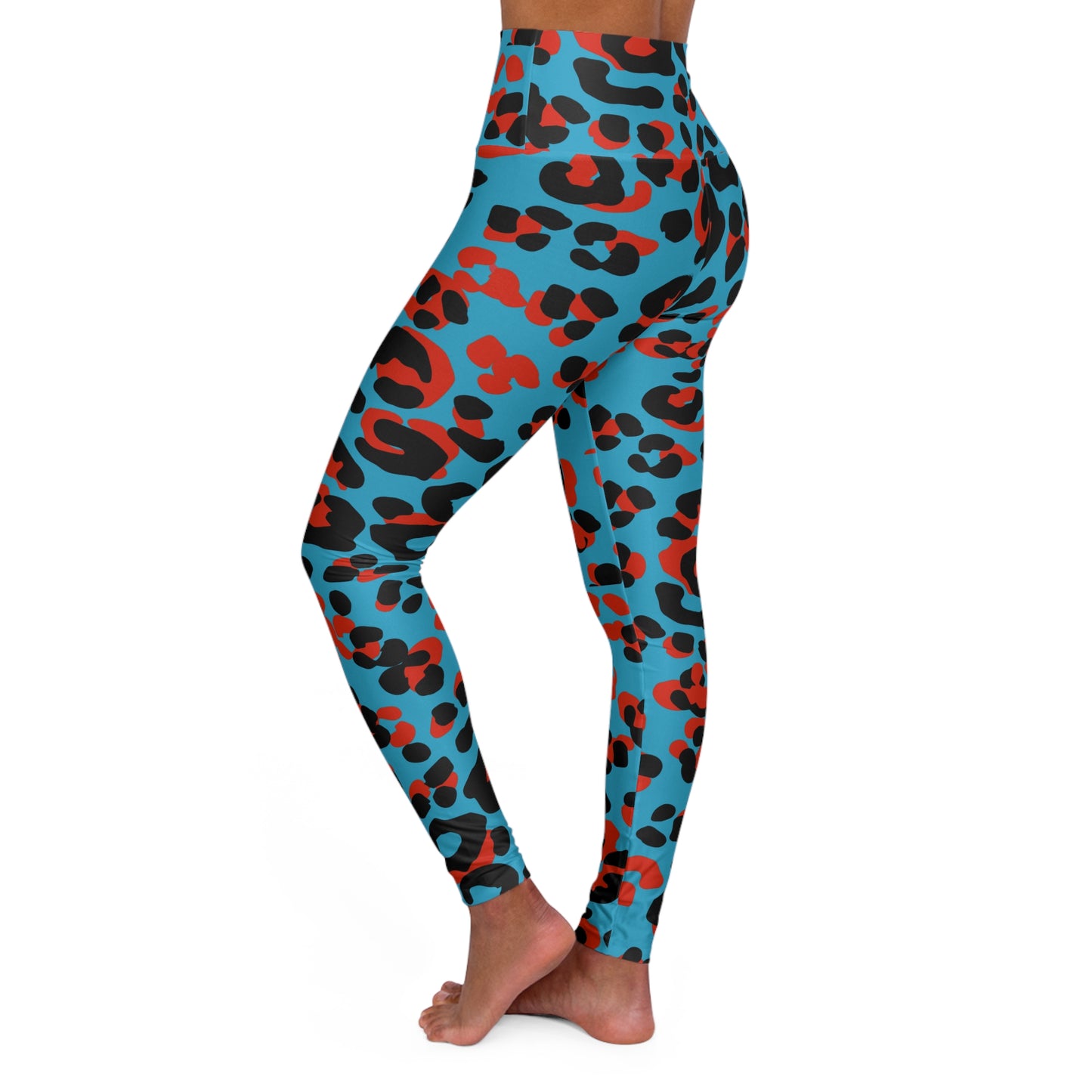 Red & Blue Leopard High-Waist Yoga Leggings — Animal Print Activewear