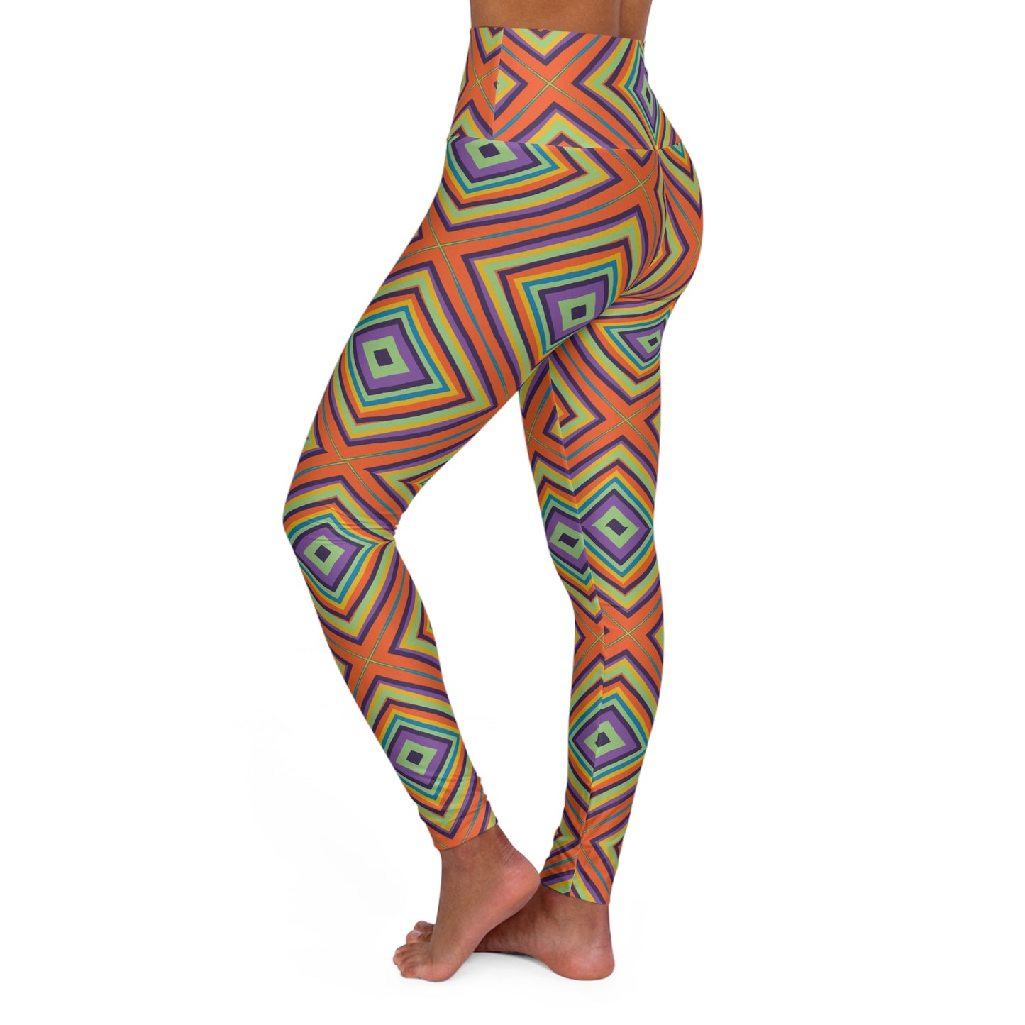 High-Waisted Mosaic Yoga Leggings — High Waisted Workout Tights